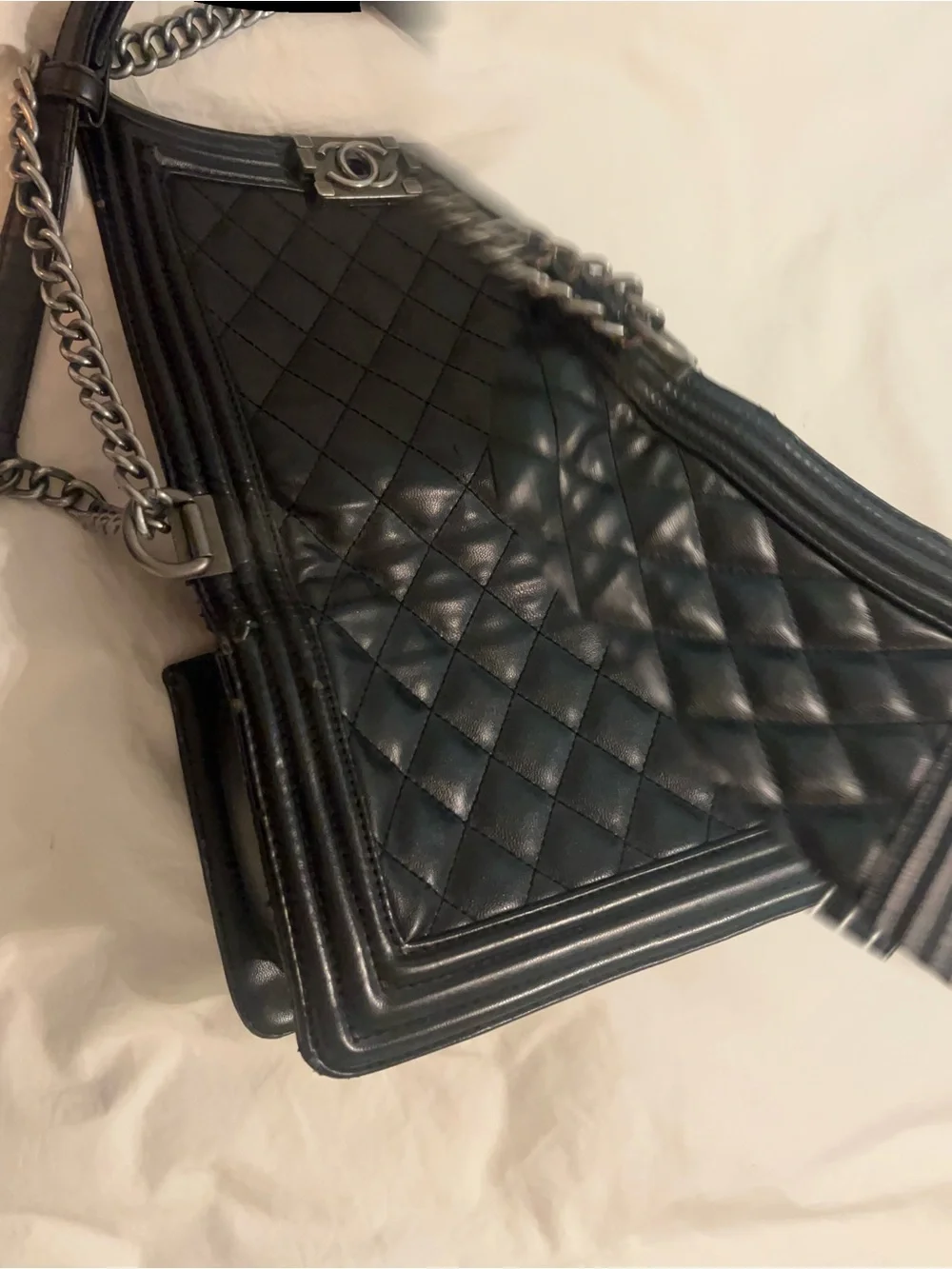 Black Quilted Leather Chain Shoulder Bag
